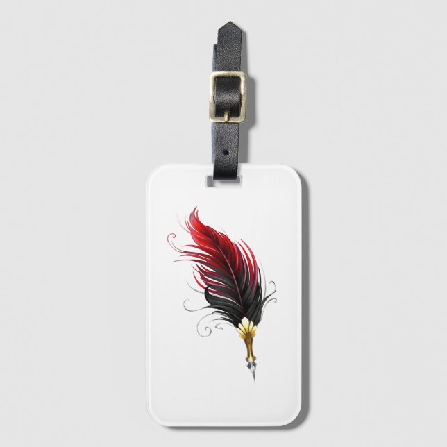 Étiquette À Bagage Stylo rouge en plumes avec nib or (Devant Vertical)