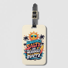 Étiquette À Bagage Sunburned Salty and Happy – Retro Beach Vibes