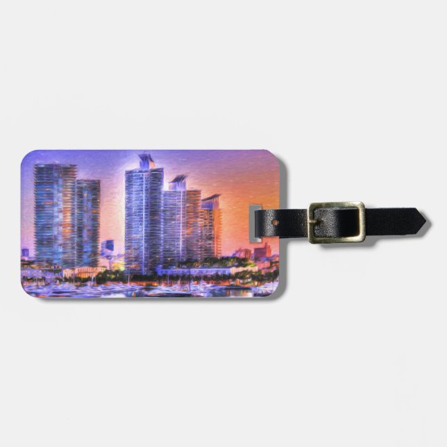 Étiquette À Bagage Sunrise de Miami Skyline (Devant horizontal)