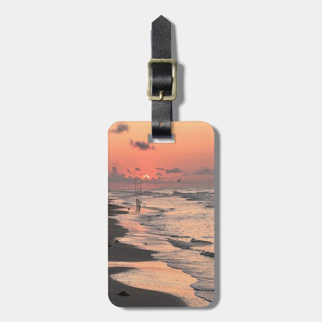 Étiquette À Bagage Sunrise sur la côte du Texas, personnalisée (Devant Vertical)