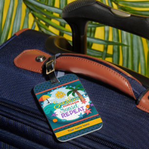 Étiquette À Bagage Sunscreen Suntan Travel Beach Palm Tree Sunset