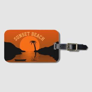 Étiquette À Bagage Sunset Beach Art Tropical Orange