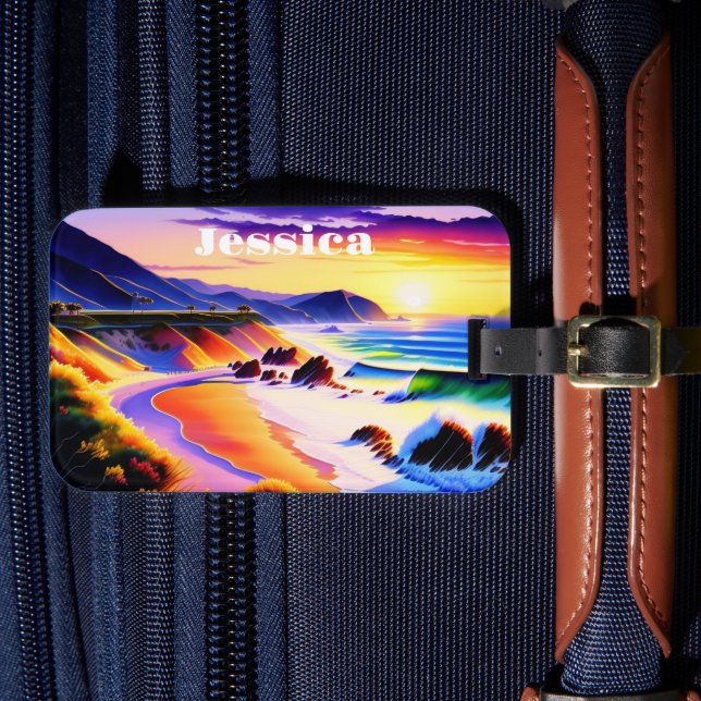 Étiquette À Bagage Sunset Coastline de Californie Personnalisé (Insitu Rectoal 4)