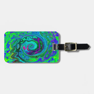 Étiquette À Bagage Super Abstrait Retro Green et Blue Swirl