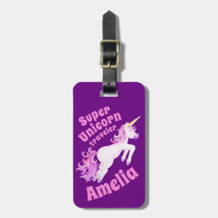 Étiquette À Bagage Super licorne rider violet rose gosses nom tag
