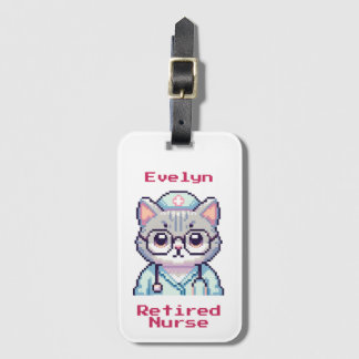 Étiquette À Bagage super mignon Pixel Art Chat Infirmière cadeau, inf