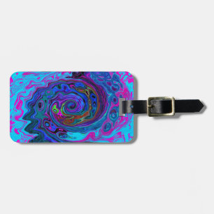 Étiquette À Bagage Super Retro Blue et Purple Swirl Abstrait