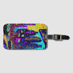 Étiquette À Bagage Superbe Mosaïque Vitrail Neon Cyberpunk City