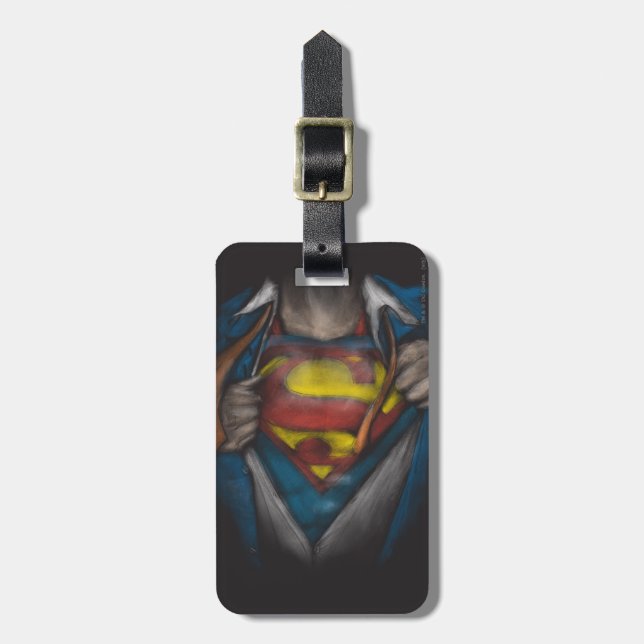 Étiquette À Bagage Superman | Esquisse de révélation de la poitrine c (Devant Vertical)