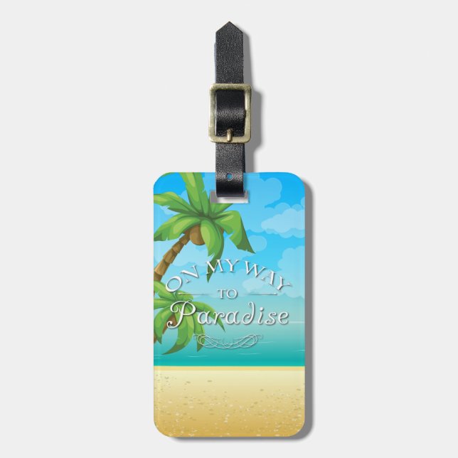 Étiquette À Bagage Sur mon chemin à la plage tropicale de paradis (Devant Vertical)