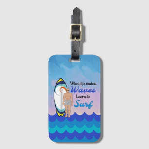 Étiquette À Bagage Surboard Ocean Waves Blue Motivational Quote