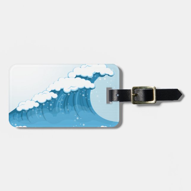 Étiquette À Bagage Surf Blue Wave et océan (Devant horizontal)