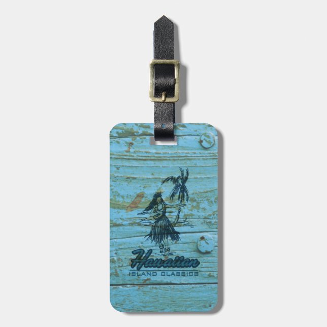 Étiquette À Bagage Surf Shack Hawaiian Faux Wood (Devant Vertical)