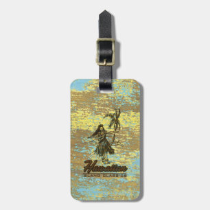 Étiquette À Bagage Surf Shack Hawaiian Hula Girl Faux Wood