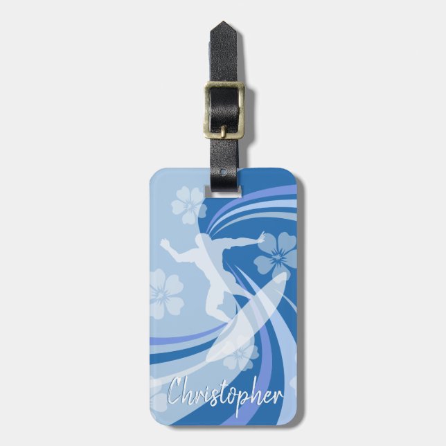 Étiquette À Bagage Surf tropical bleu (Devant Vertical)