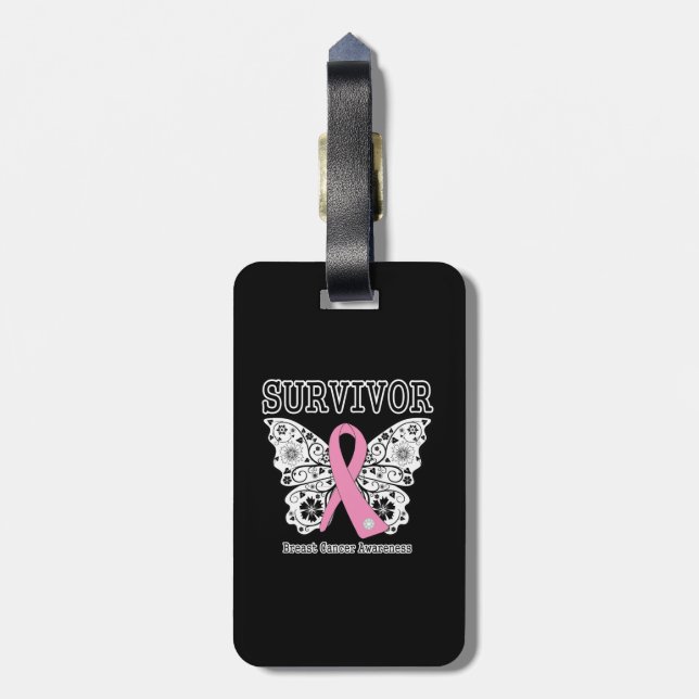 Étiquette À Bagage SURVIVANT - papillon de cancer du sein (Dos Vertical)