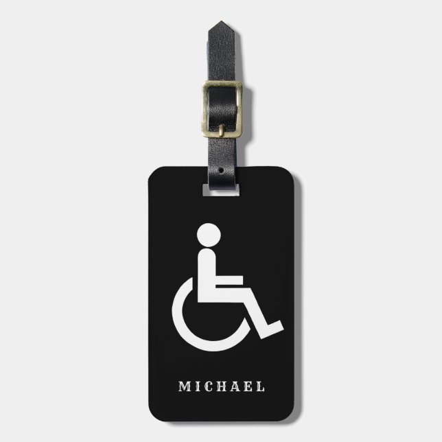 Étiquette À Bagage Symbole de handicap noir et blanc arrondi (Devant Vertical)