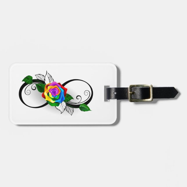 Étiquette À Bagage Symbole d'infini avec Rose arc-en-ciel (Devant horizontal)