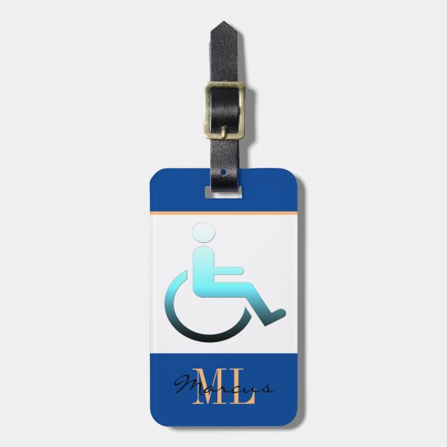 Étiquette À Bagage Symbole et monogrammed / Balise de bagage bleu dés (Devant Vertical)