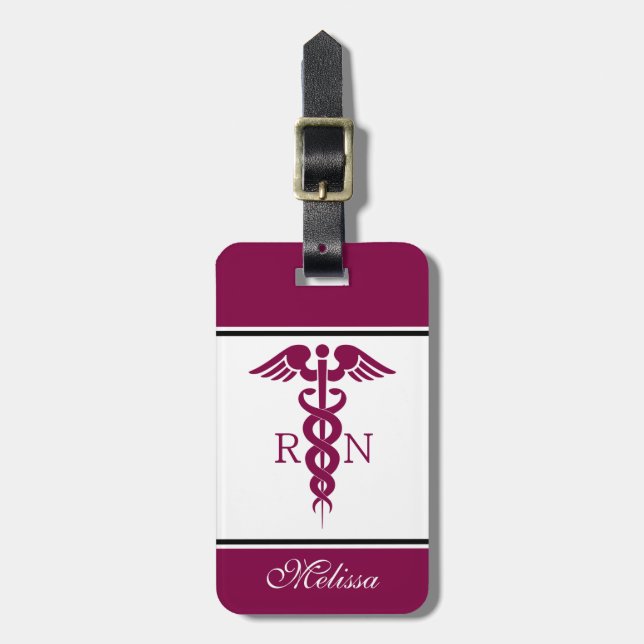 Étiquette À Bagage Symbole Médicale simple Red Caduceus Nurse (Devant Vertical)