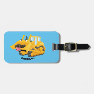Étiquette À Bagage Sympa joli caractère de dessin animé au bulldozer 