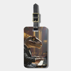 Étiquette À Bagage T-rex mignon de fantaisie jouant du piano