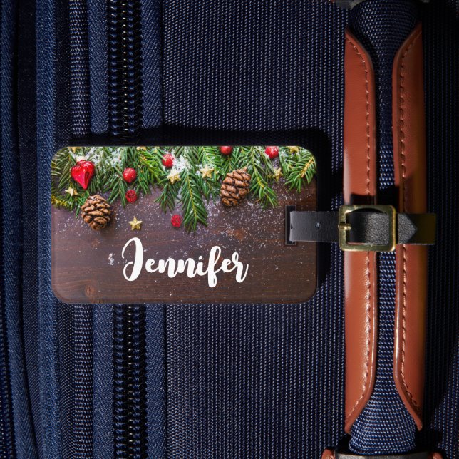 Étiquette À Bagage Table de Noël rustique avec pin et neige (Insitu Rectoal 4)