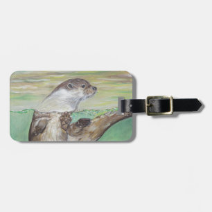 Étiquette À Bagage Tableau de la loutre de rivière joueuse