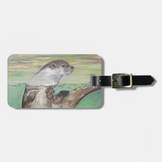 Étiquette À Bagage Tableau de la loutre de rivière joueuse (Devant horizontal)
