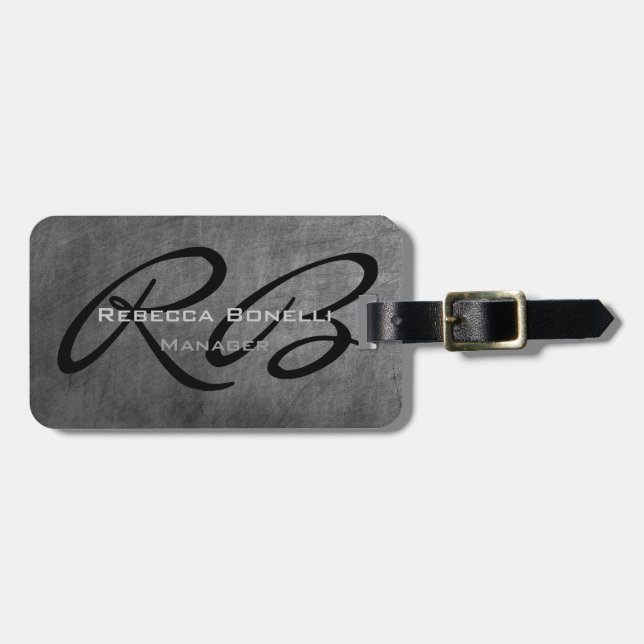 Étiquette À Bagage Tableau noir Monogramme moderne Plaque (Devant horizontal)