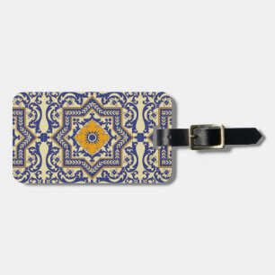 Étiquette À Bagage Tag de bagage bleu orange en céramique Azulejo