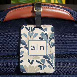 Étiquette À Bagage Tag de bagage Fleur sauvage Monogram bleu moderne