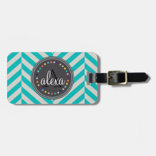 Étiquette À Bagage Tag de bagages Monogramme Turquoise et Pois