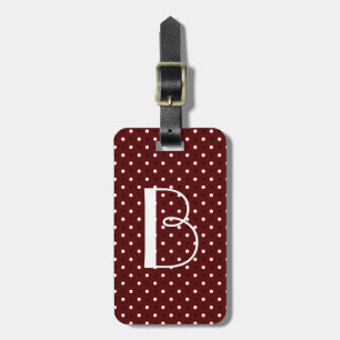 Étiquette À Bagage Tag de point de polka w Initial, Pois de B&W sur C