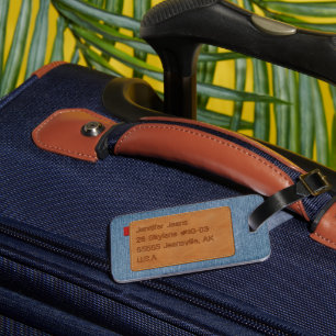 Étiquette À Bagage Tag en cuir personnalisé bleu Jean Denim