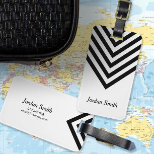 Étiquette À Bagage Tag minimaliste blanc et noir Chevron