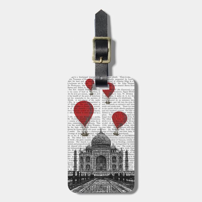 Étiquette À Bagage Taj Mahal et Red Hot Air Balloons (Devant Vertical)