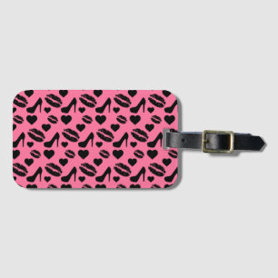 Étiquette À Bagage Talons Hauts Noirs Baisers Lèvres Féminin Maquilla