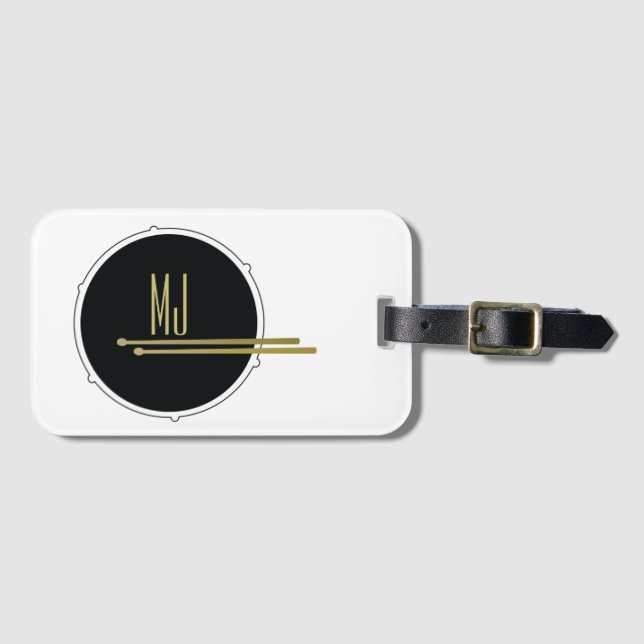Étiquette À Bagage Tambours noir et blanc cool Initiales Monogrammes (Devant Horizontal)