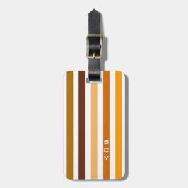 Étiquette À Bagage Tan Brown Orange Vertical Stripes Monogramme
