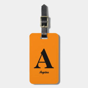 Étiquette À Bagage Tangerine Orange Black Monogrammes Nom personnalis