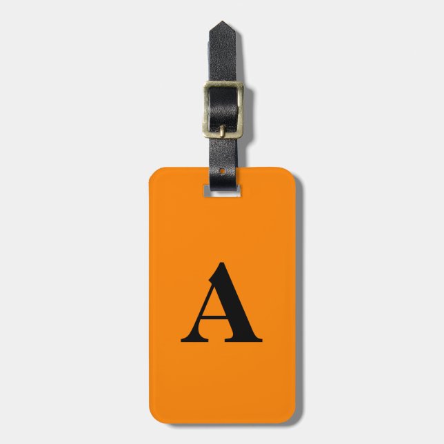 Étiquette À Bagage Tangerine Orange Black Monograms Fête Cadeau Favor (Devant Vertical)