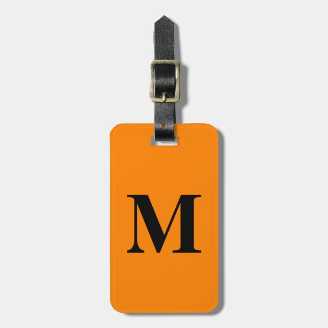 Étiquette À Bagage Tangerine Orange Black Monograms Nom Don 2024 (Devant Vertical)