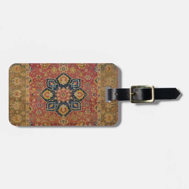 Étiquette À Bagage Tapis rouge or Kashan tapis Perse Asiatique (Devant horizontal)