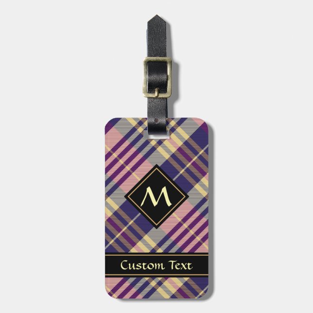 Étiquette À Bagage Tartan mauve, or et bleu (Devant Vertical)