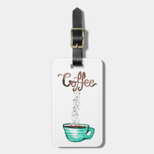 Étiquette À Bagage Tasse d'aquarelle mignonne de café chaude et