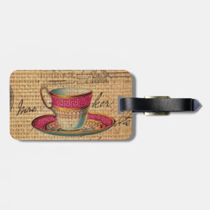Étiquette À Bagage Tasse-thé rustique victorienne rose