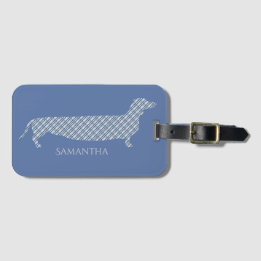 Étiquette À Bagage Teckel de plaid sur le bleu