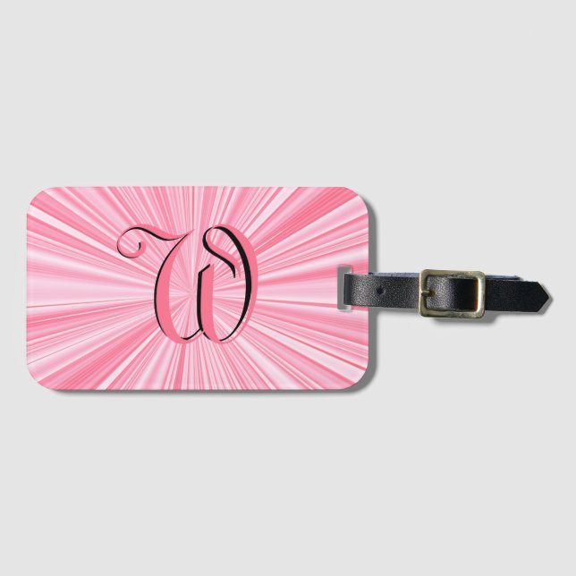 Étiquette À Bagage Tendance couleur rose chaud éclat Monogramme initi (Devant Horizontal)