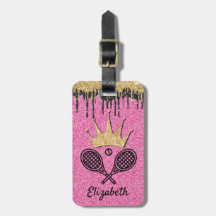 Étiquette À Bagage Tennis Queen Pink Parties scintillant Sparkle Nom